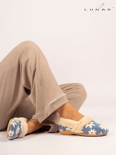 Lunar Blue Ellis Daisy Detail Full Slippers (V00083) | £0