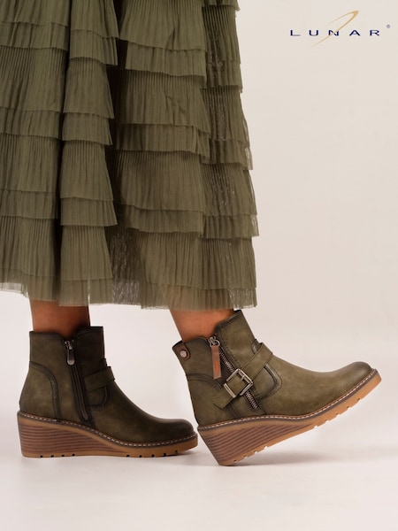 Lunar Green Cruz Wedge Heel Ankle Boots (V00117) | £57