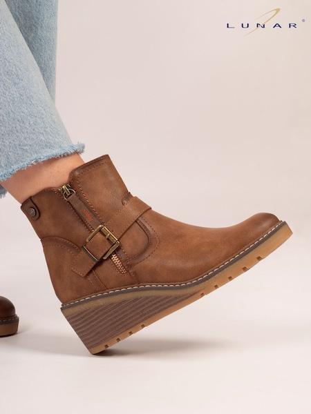 Lunar Cruz Wedge Heel Ankle Brown Boots (V00118) | £57