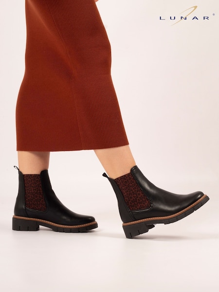 Lunar Ribble Animal Print Insert Ankle Black Boots (V00133) | £63