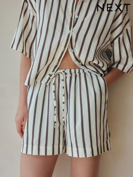 Chocolate Brown Summer Shorts With Linen (V00231) | £22