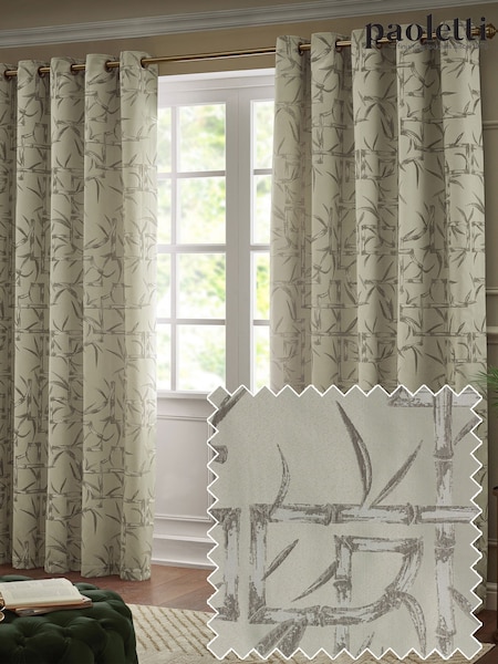 Paoletti Natural Bamboo Jacquard Eyelet Curtains (V00328) | £57 - £145
