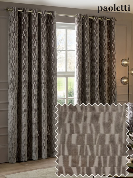 Paoletti Brown Manhattan Velvet Eyelet Curtains (V00333) | £64 - £165
