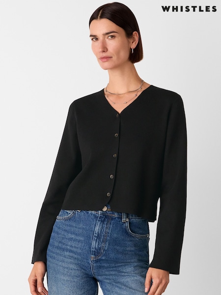 Whistles Black V-Neck Button Front Cardigan (V00392) | £99