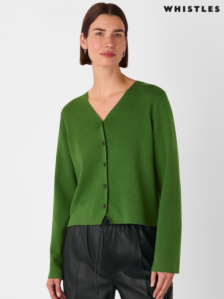 Whistles Green V-Neck Button Front Cardigan (V00399) | £99