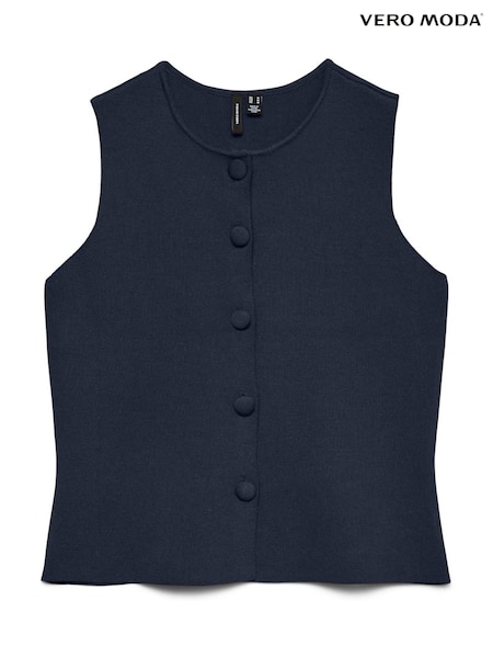 VERO MODA Blue Button Front Fine Knit Waistcoat (V00491) | £35