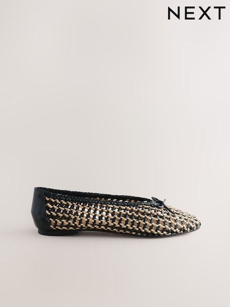 Black/Cream Forever Comfort® Raffia Bow Ballet Shoes (V00762) | £0