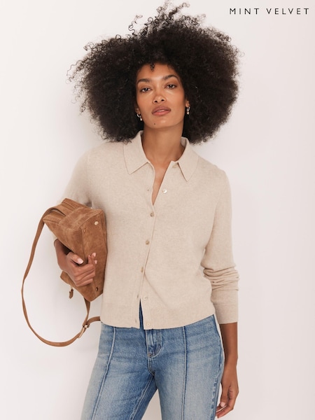 Mint Velvet Natural Fine Knit Cotton Blend Cardigan (V00786) | £79