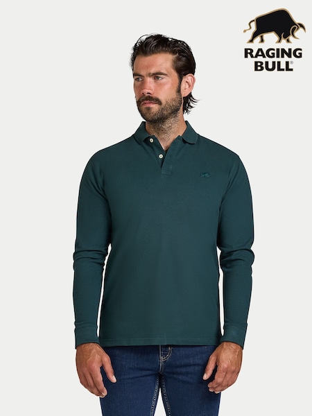Raging Bull Green Long Sleeve Classic Pique Polo Shirt (V00820) | £60 - £65