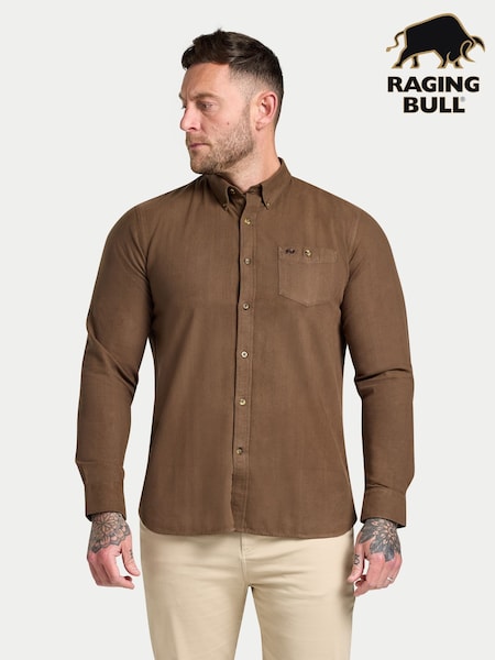 Raging Bull Long Sleeve Brushed Two Tone Bold Herringbone Brown Shirt (V00836) | £75 - £85