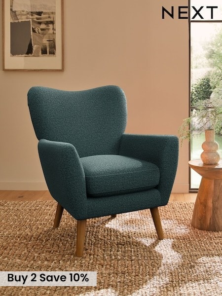 Chunky Chenille Mid Teal Green Wilson Highback Armchair (V00853) | £350