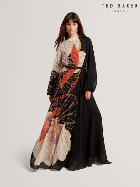 Ted Baker Black Cammeli - Long Sleeve Printed Maxi Dress (V00900) | £299