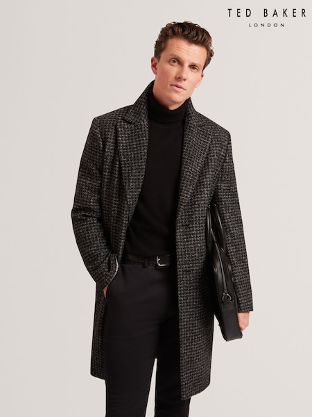 Ted Baker Black Eppsom Relaxed Fit Knitted Houndstooth Coat (V00924) | £399