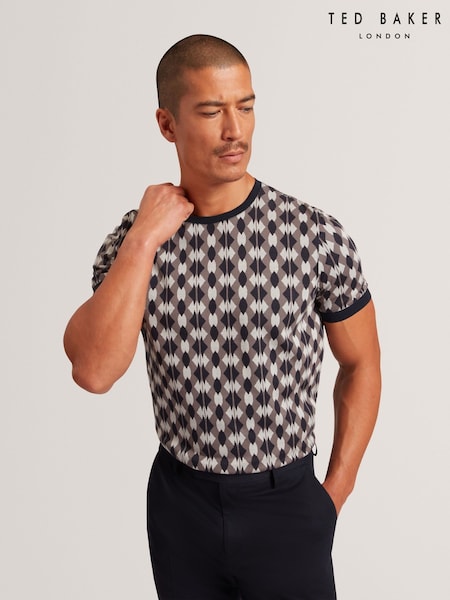 Ted Baker Blue Joaa - Short Sleeve Geo Jacquard T-Shirt (V00935) | £75