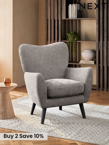 Distressed Velour French Grey Wilson Highback Armchair (V00944) | £350