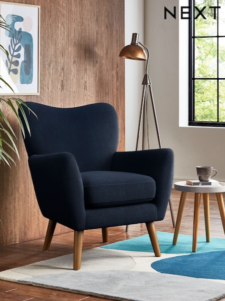 Fine Chenille Easy Clean Dark Navy Blue Wilson Highback Armchair (V00950) | £350