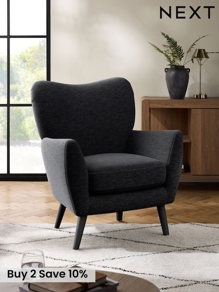 Fine Chenille Easy Clean Black Wilson Highback Armchair (V00951) | £350