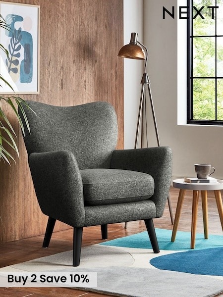 Plush Chenille Dark Grey Wilson Highback Armchair (V00963) | £350