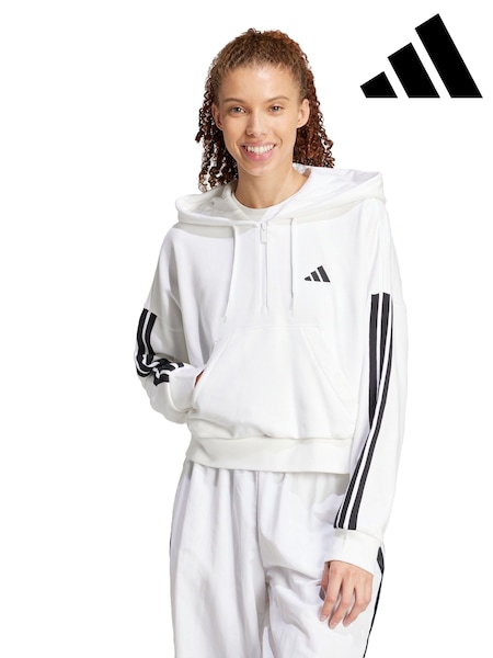 adidas White Essentials 3-Stripes French Terry Quarter-Zip Hoodie (V00989) | £45