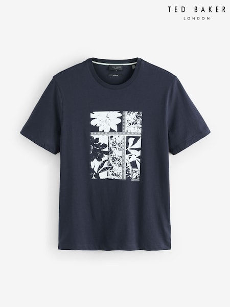 Ted Baker Blue Koney Short Sleeve Floral Box Print T-Shirt (V01017) | £49