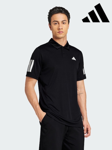 adidas Black Club Tennis 3-Stripes Polo Shirt (V01067) | £38