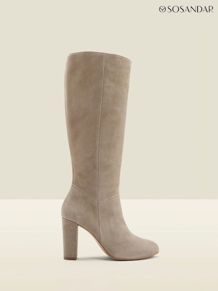 Sosandar Natural Blake Suede Zip Knee High Boots (V01078) | £155