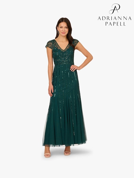Adrianna Papell Green Studio Beaded Dress (V01086) | £169