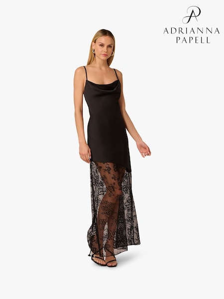 Adrianna by Adrianna Papell Stretch Satin Long Black Dress (V01087) | £249
