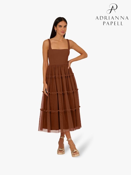 Adrianna by Adrianna Papell Knit And Mesh Brown Dress (V01093) | £265
