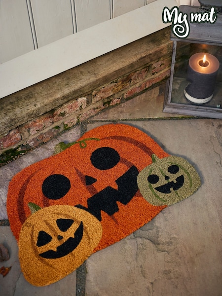 My Mat Orange Halloween Pumpkins Coir Doormat (V01572) | £20