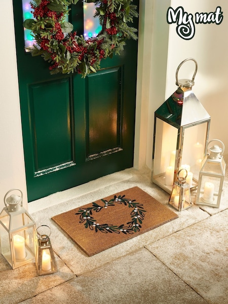 My Mat Natural Mistletoe Heart Coir Doormat (V01578) | £20