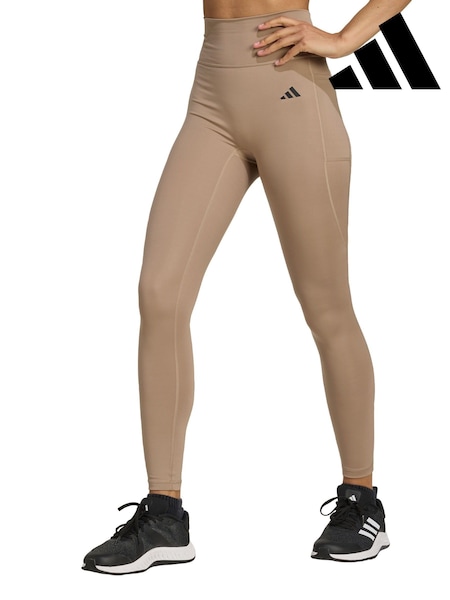 adidas Brown Optime Essentials No Front Rise Seam 7/8 Leggings (V01604) | £38