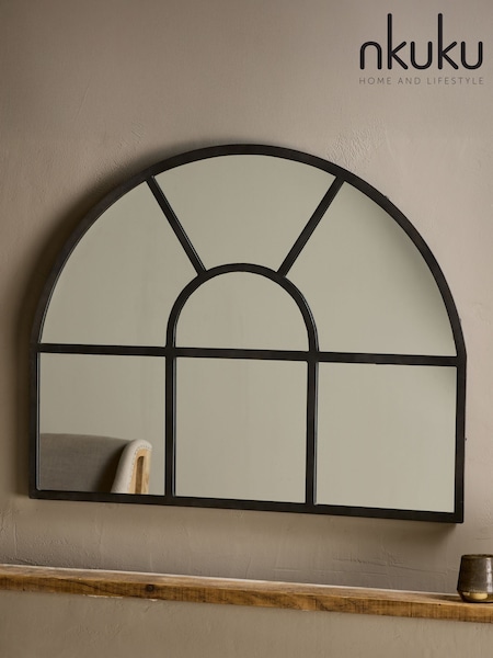 Nkuku Black Imoma Iron Overmantle Arch Mirror (V01656) | £375