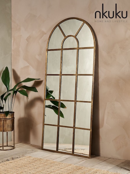 Nkuku Brass Imoma Iron Full Length Arch Mirror (V01657) | £650