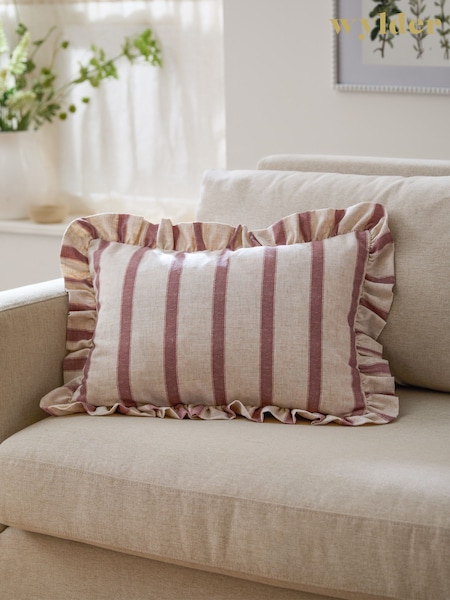 Wylder Clay Pink Connie Stripe Ruffle Filled Cushion (V01664) | £22