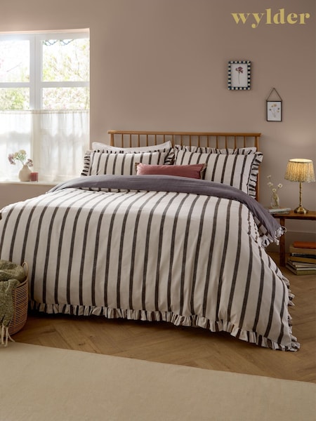 Wylder Chocolate Connie Stripe Ruffle Duvet Cover & Pillowcase Set (V01672) | £32 - £60