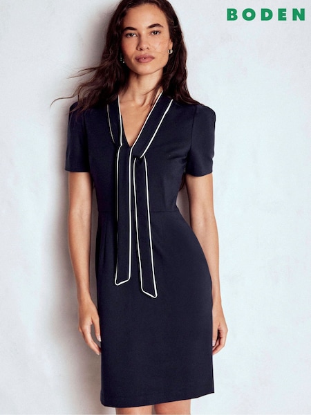 Boden Blue Pussy Bow Short Dress (V01765) | £99