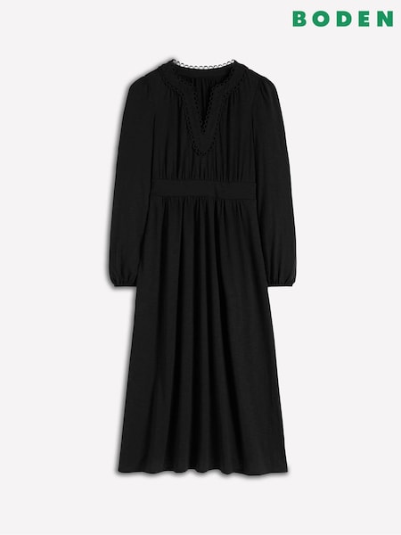 Boden Black Maddie Picot Trim Midi Dress (V01773) | £89