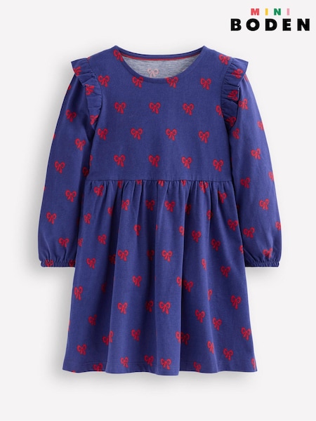 Boden Blue Posie Long Sleeve Jersey Dress (V01792) | £23 - £27
