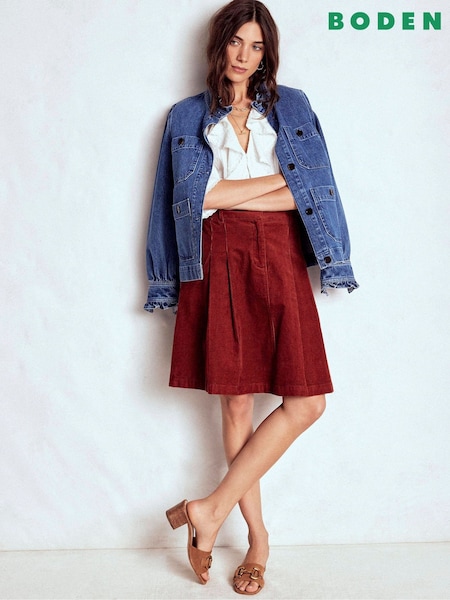 Boden Brown Pleated Cord Skirt (V01796) | £89
