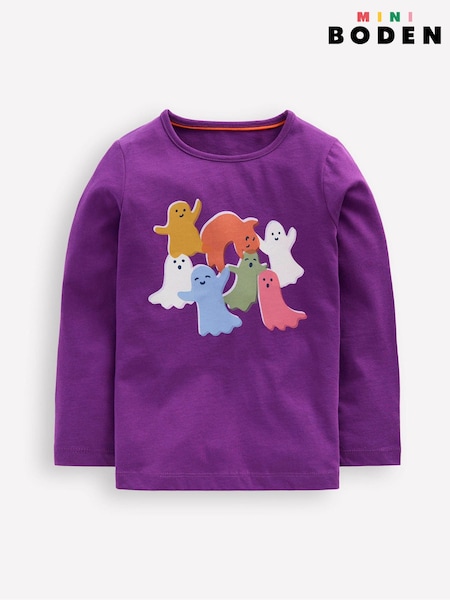 Boden Purple Long Sleeve Riso Halloween T-Shirt (V01806) | £17 - £19