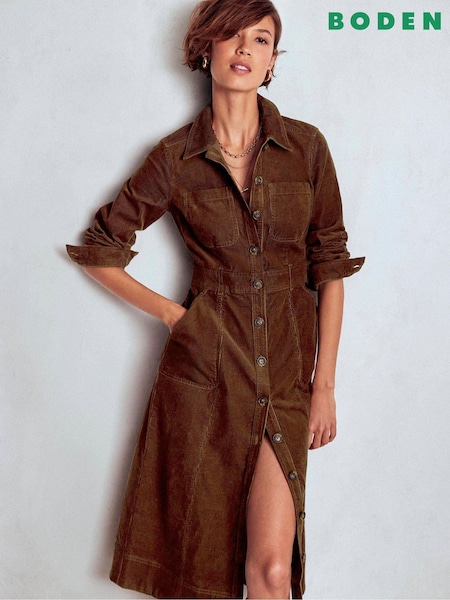 Boden Brown Amanda Cord Midi Dress (V01828) | £129