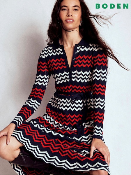Boden Blue Chevron Stitch Midi Dress (V01836) | £159