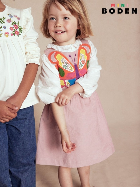 Boden Pink Cord Appliqué Pinafore Dress (V01847) | £39 - £45