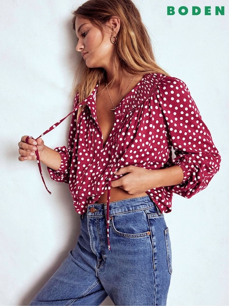 Boden Pink Georgia Smocked Jersey Blouse (V01903) | £59