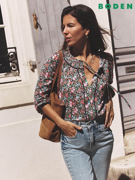 Boden Blue Georgia Smocked Jersey Blouse (V01907) | £59