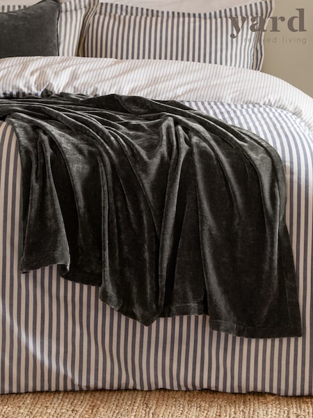 Yard Charcoal Heavy Chenille Velvet Throw (V01960) | £38 - £48