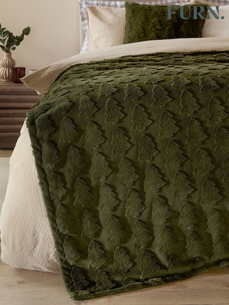 Furn Forest Green Pines Faux Fur Throw (V01962) | £48