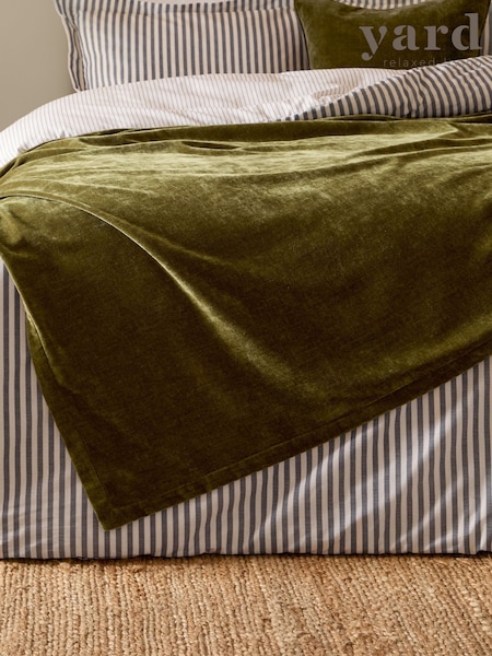 Yard Olive Green Heavy Chenille Velvet Throw (V01963) | £38 - £48
