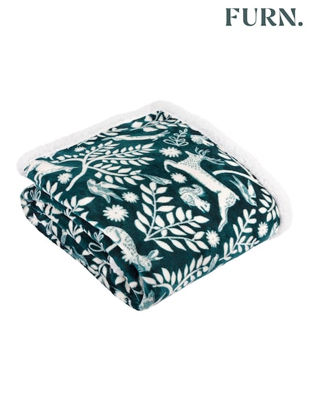 Furn Forest Green Skandi Woodland Sherpa Fleece Throw (V01974) | £28